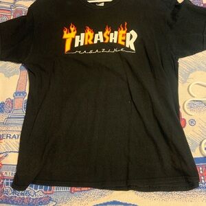 Thrasher Black Tee with Fiery Logo